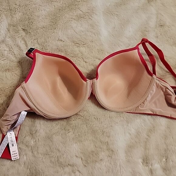 VICTORIA'S SECRET LINED PERFECT COVERAGE RED SPARKLY UNDERWIRE BRA, SIZE 32DDD - Picture 7 of 7